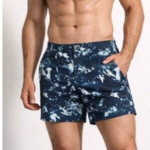 VRST Men's Slim Fit Resort Swim Shorts Indigo Craft Print Size M NWT